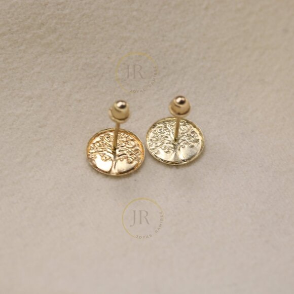 14K Yellow Gold Tree of Life Stud Earrings · Symbolic Jewelry · Screw Back. - Picture 6 of 8